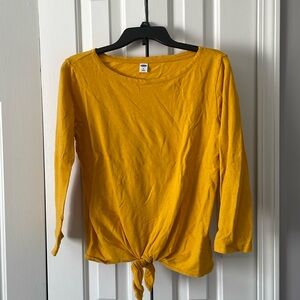 Old Navy Boat Neck Front Tie Mustard Yellow Shirt Medium
